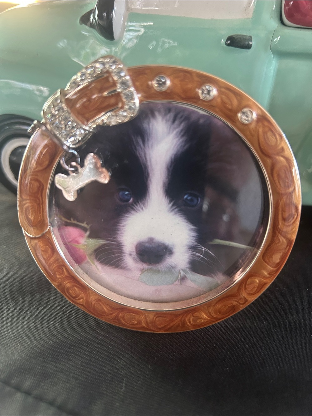 Brown and Silver Dog Photo Frame Keychain - Pet Accessory